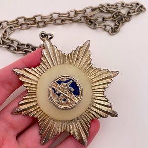 Vintage Victorian Revival European Whimsical Goth Star Crest Oversized Necklace